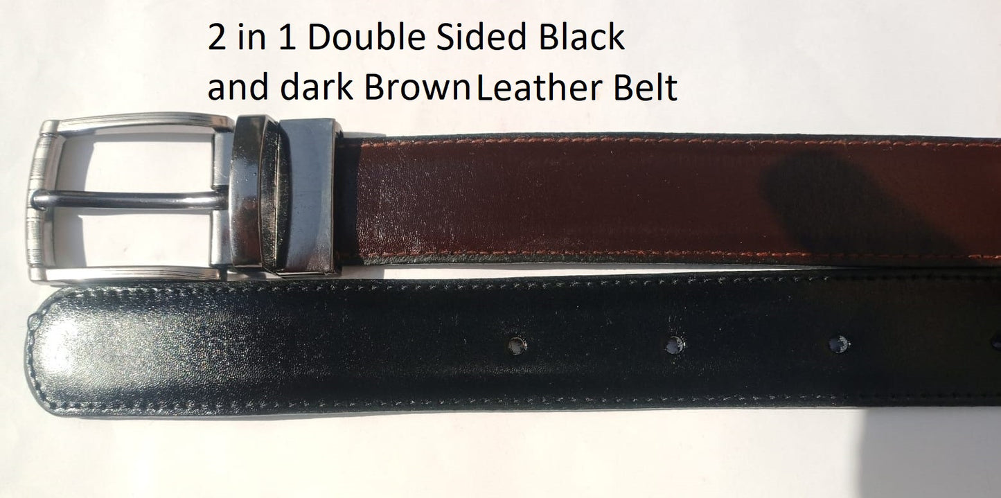 2 in 1(dark brown and black) Rotatable Buckle leather belts for man