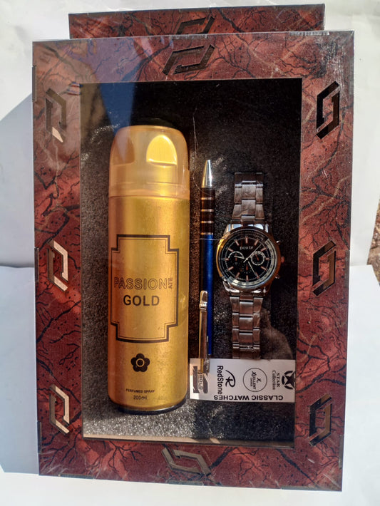 Watch pen and body spray stylish wooden gift box for men